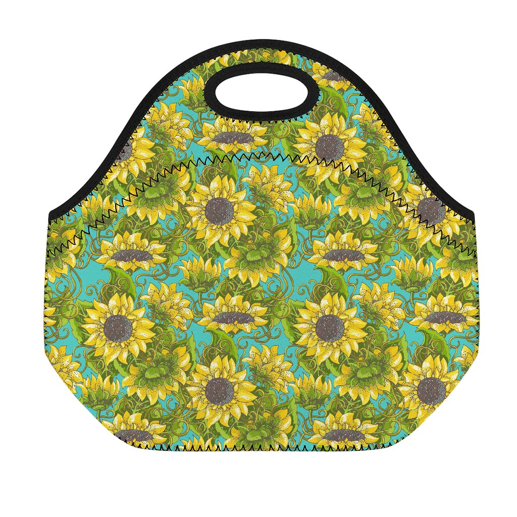 Blooming Sunflower Pattern Print Neoprene Lunch Bag