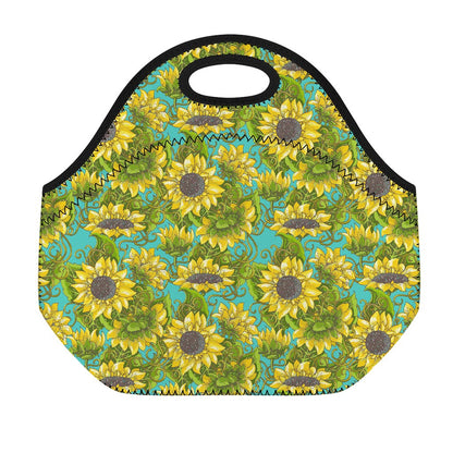 Blooming Sunflower Pattern Print Neoprene Lunch Bag