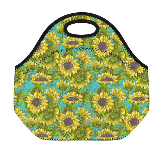 Blooming Sunflower Pattern Print Neoprene Lunch Bag