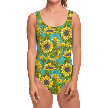 Blooming Sunflower Pattern Print One Piece Swimsuit