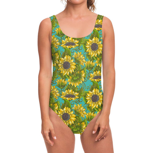 Blooming Sunflower Pattern Print One Piece Swimsuit