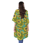 Blooming Sunflower Pattern Print Open Front Beach Cover Up