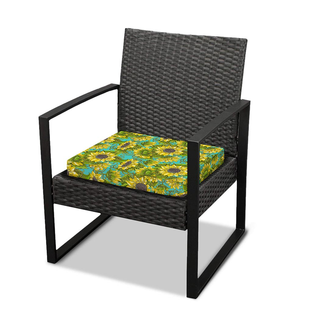 Blooming Sunflower Pattern Print Outdoor Seat Cushion Cover