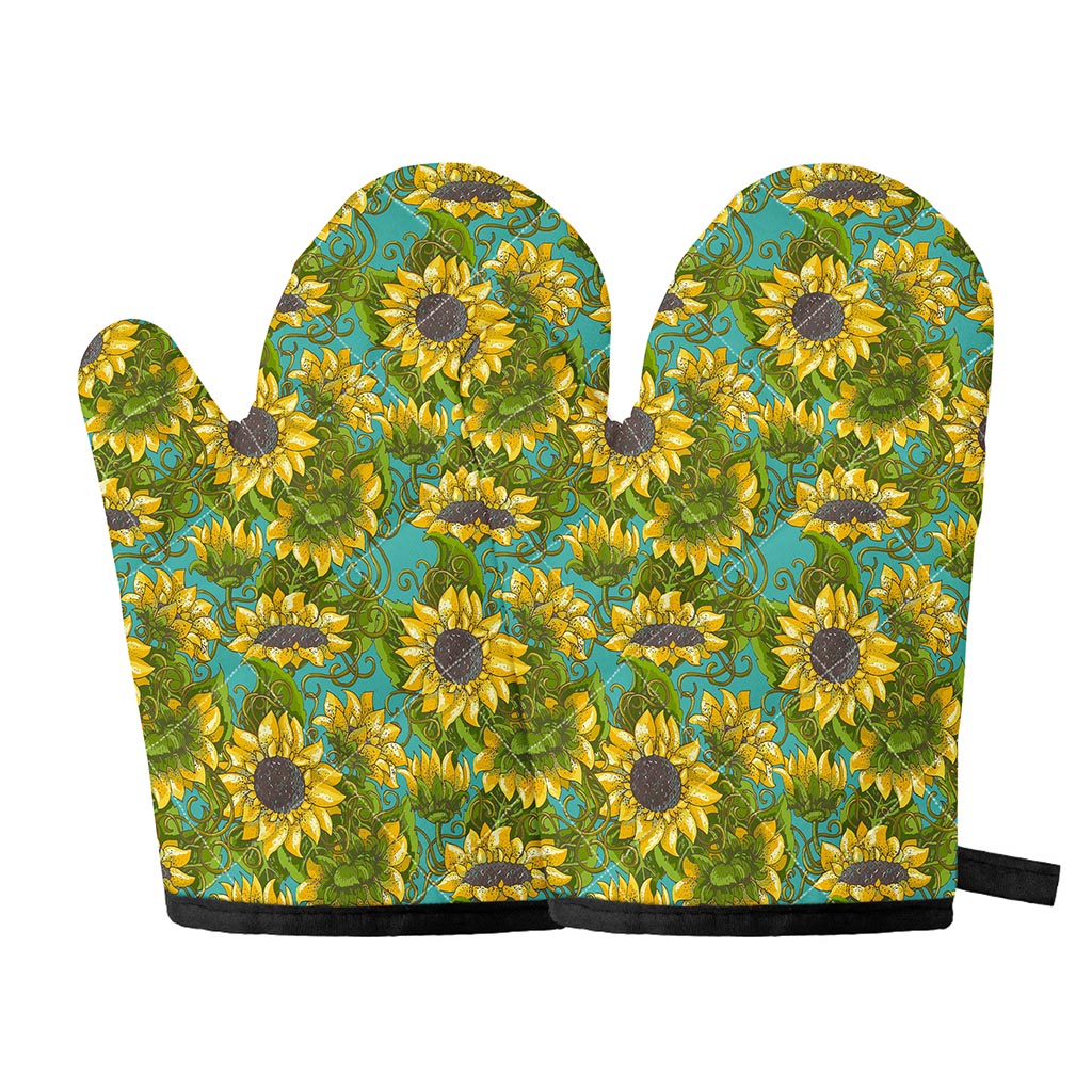 Blooming Sunflower Pattern Print Oven Mitts