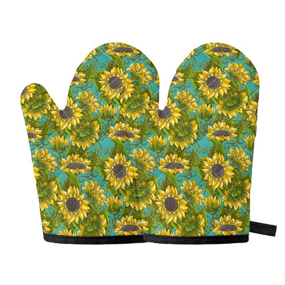 Blooming Sunflower Pattern Print Oven Mitts