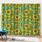 Blooming Sunflower Pattern Print Pencil Pleat Curtains