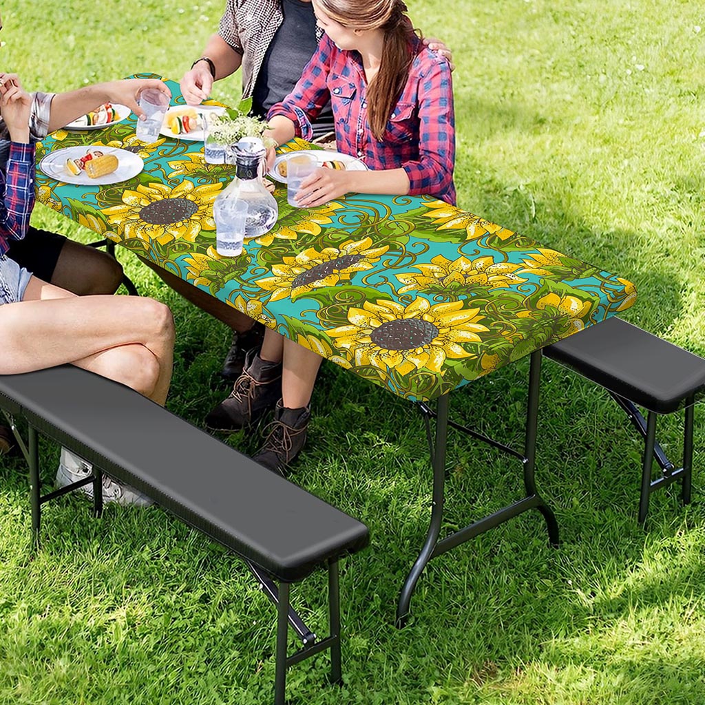 Blooming Sunflower Pattern Print Picnic Table Cover