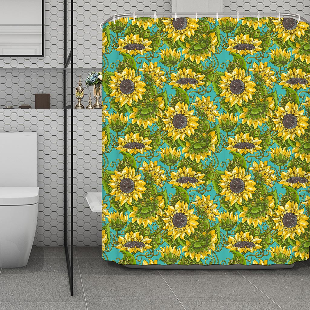 Blooming Sunflower Pattern Print Polyester Shower Curtain