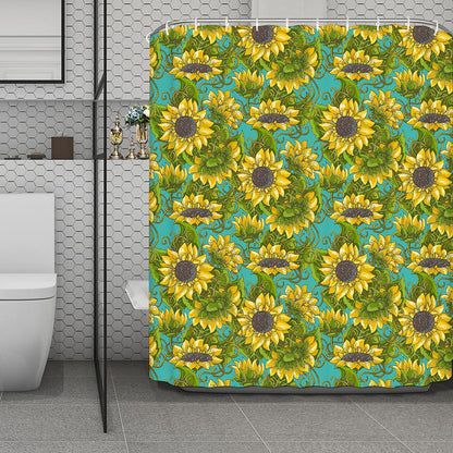 Blooming Sunflower Pattern Print Polyester Shower Curtain