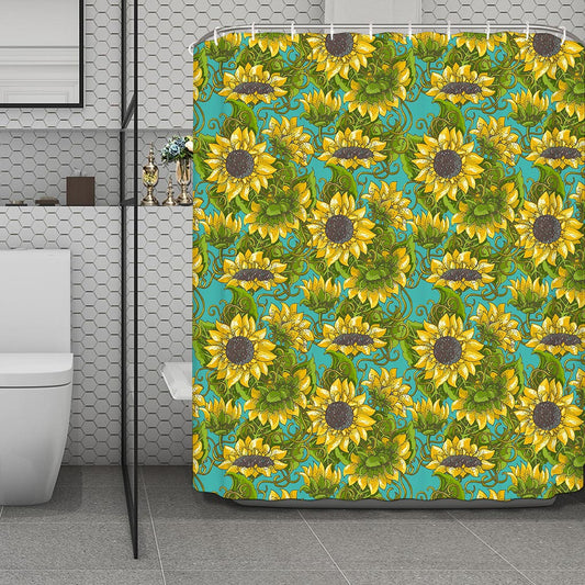 Blooming Sunflower Pattern Print Polyester Shower Curtain