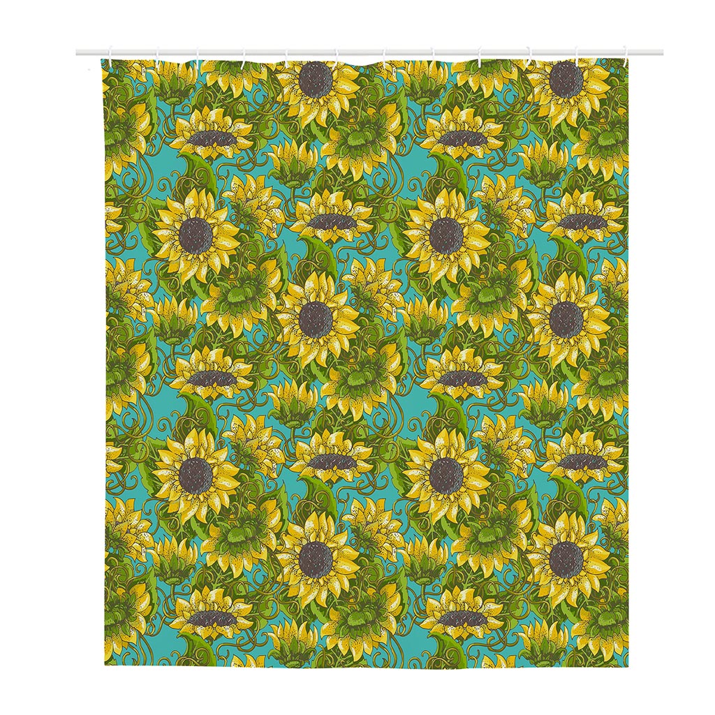 Blooming Sunflower Pattern Print Polyester Shower Curtain
