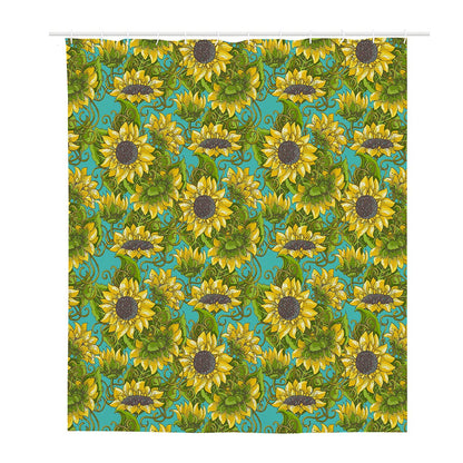 Blooming Sunflower Pattern Print Polyester Shower Curtain
