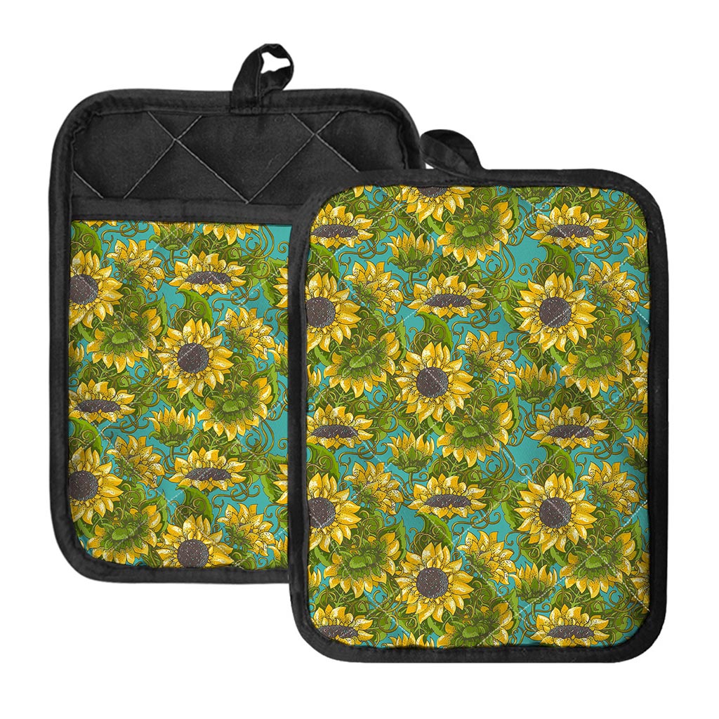 Blooming Sunflower Pattern Print Pot Holders With Pocket