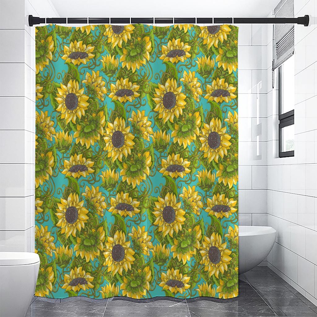 Blooming Sunflower Pattern Print Premium Shower Curtain