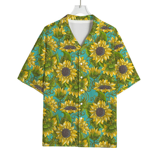 Blooming Sunflower Pattern Print Rayon Hawaiian Shirt