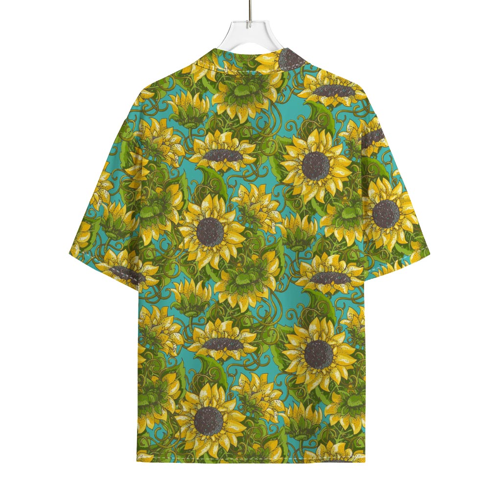 Blooming Sunflower Pattern Print Rayon Hawaiian Shirt