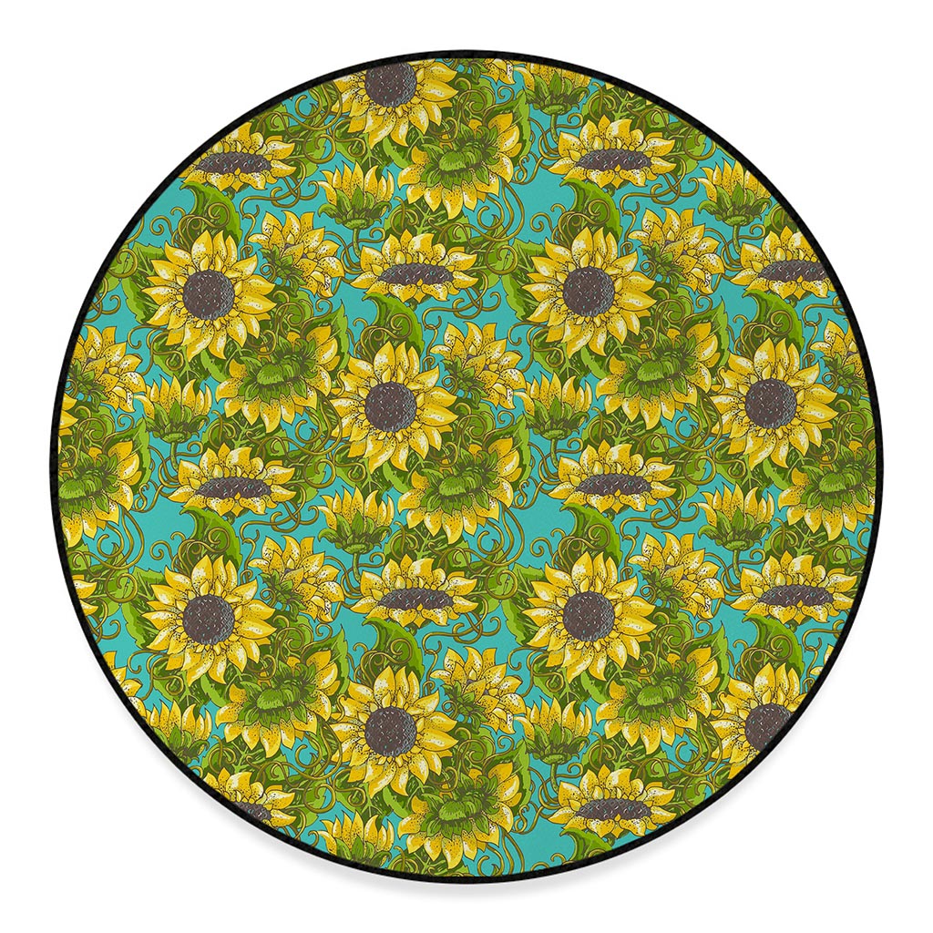 Blooming Sunflower Pattern Print Round Floor Mat