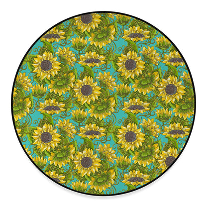 Blooming Sunflower Pattern Print Round Floor Mat