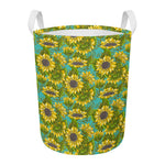 Blooming Sunflower Pattern Print Round Laundry Basket