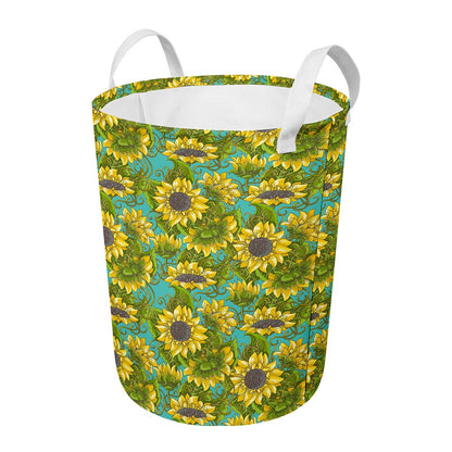Blooming Sunflower Pattern Print Round Laundry Basket