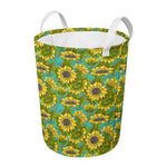 Blooming Sunflower Pattern Print Round Laundry Basket