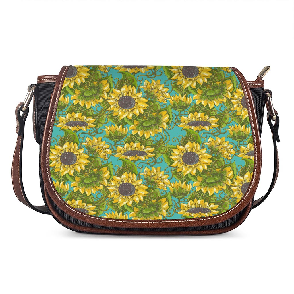 Blooming Sunflower Pattern Print Saddle Bag