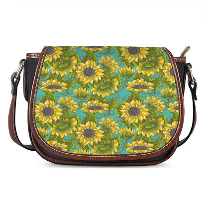 Blooming Sunflower Pattern Print Saddle Bag
