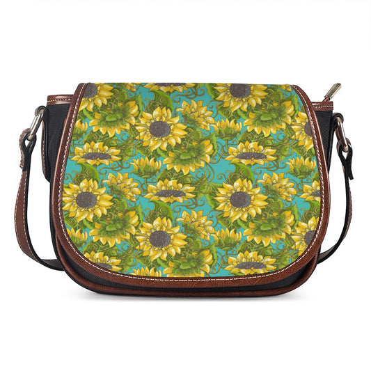 Blooming Sunflower Pattern Print Saddle Bag
