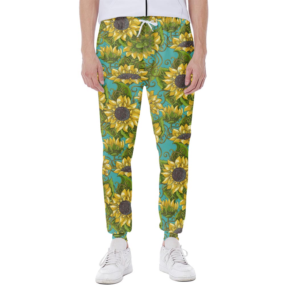 Blooming Sunflower Pattern Print Scuba Joggers
