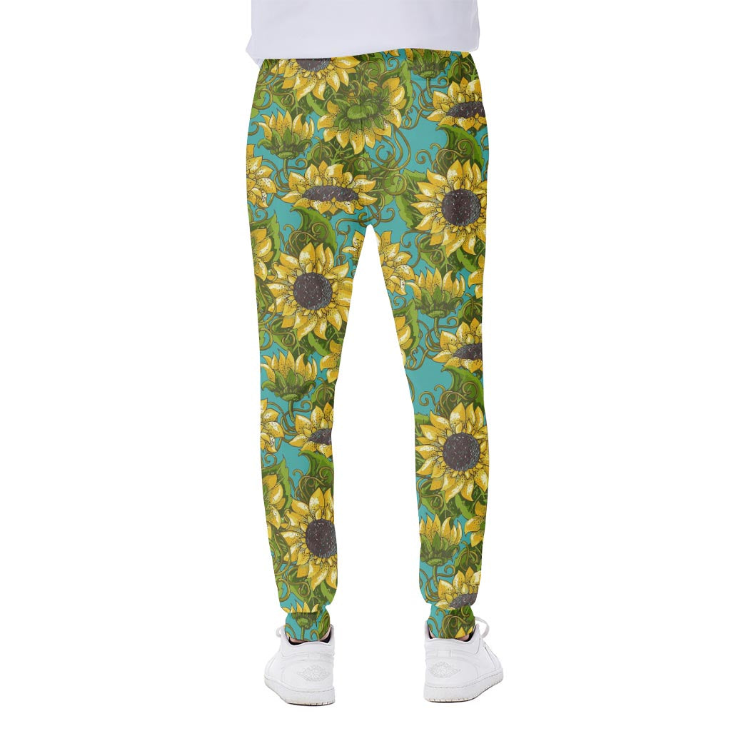 Blooming Sunflower Pattern Print Scuba Joggers