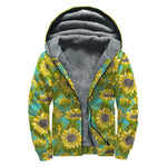 Blooming Sunflower Pattern Print Sherpa Lined Zip Up Hoodie