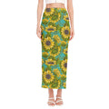 Blooming Sunflower Pattern Print Side Slit Maxi Skirt
