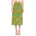 Blooming Sunflower Pattern Print Side Slit Midi Skirt