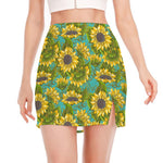 Blooming Sunflower Pattern Print Side Slit Mini Skirt