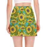 Blooming Sunflower Pattern Print Side Slit Mini Skirt