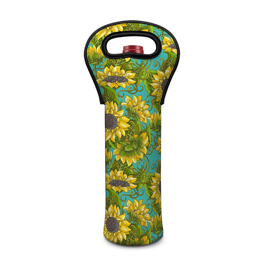Blooming Sunflower Pattern Print Single Neoprene Wine Tote