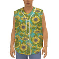 Blooming Sunflower Pattern Print Sleeveless Baseball Jersey
