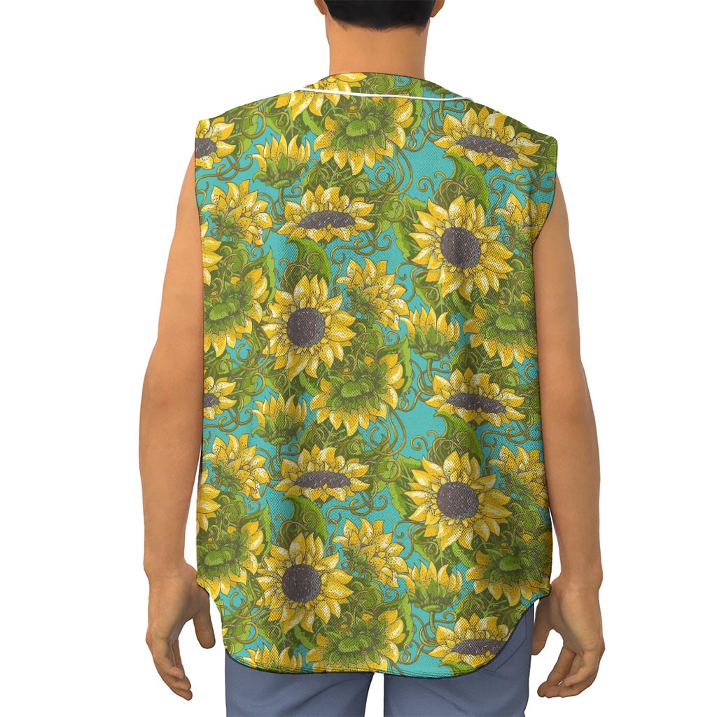 Blooming Sunflower Pattern Print Sleeveless Baseball Jersey