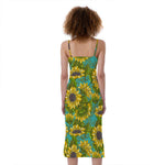 Blooming Sunflower Pattern Print Slim Fit Midi Cami Dress