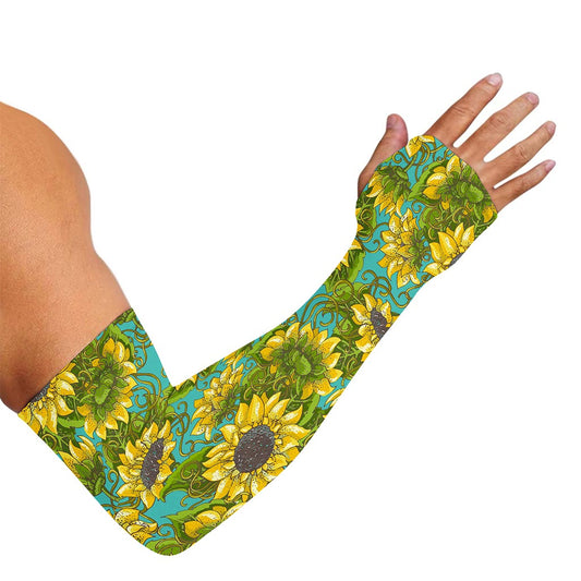 Blooming Sunflower Pattern Print Sun Protection Arm Sleeves