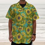Blooming Sunflower Pattern Print Textured Short Sleeve Shirt