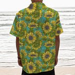 Blooming Sunflower Pattern Print Textured Short Sleeve Shirt