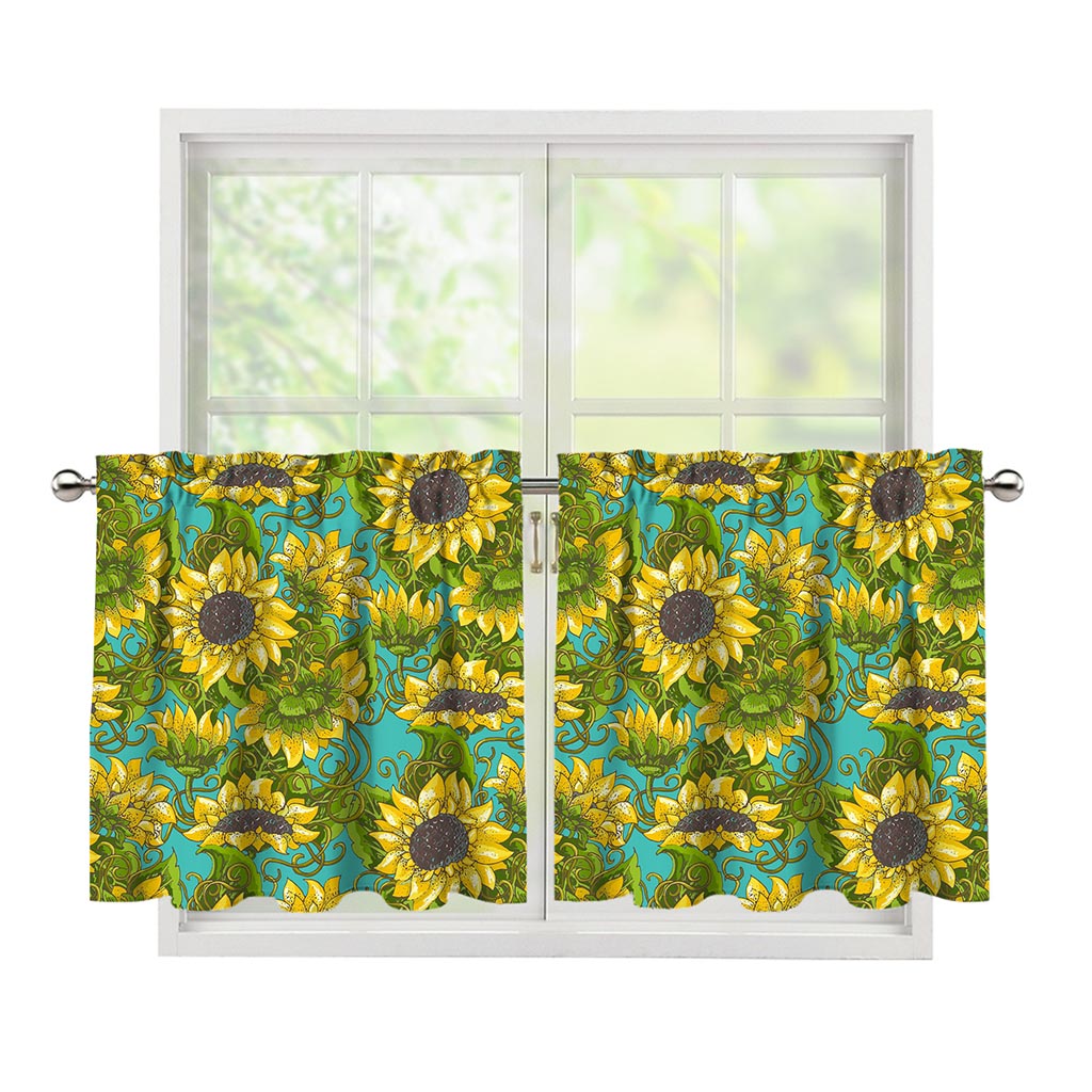 Blooming Sunflower Pattern Print Tier Curtains