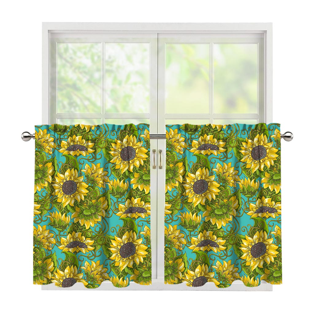 Blooming Sunflower Pattern Print Tier Curtains
