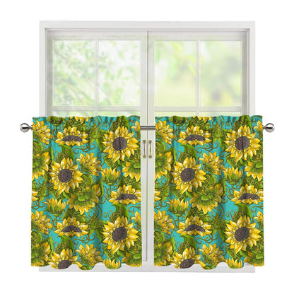 Blooming Sunflower Pattern Print Tier Curtains