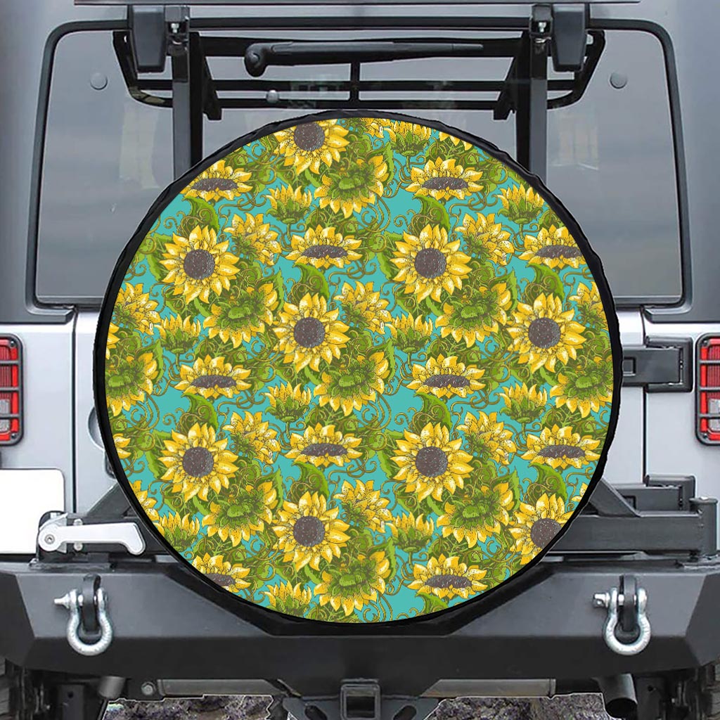 Blooming Sunflower Pattern Print Tire Cover