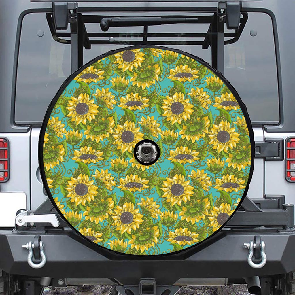 Blooming Sunflower Pattern Print Tire Cover With Camera Hole
