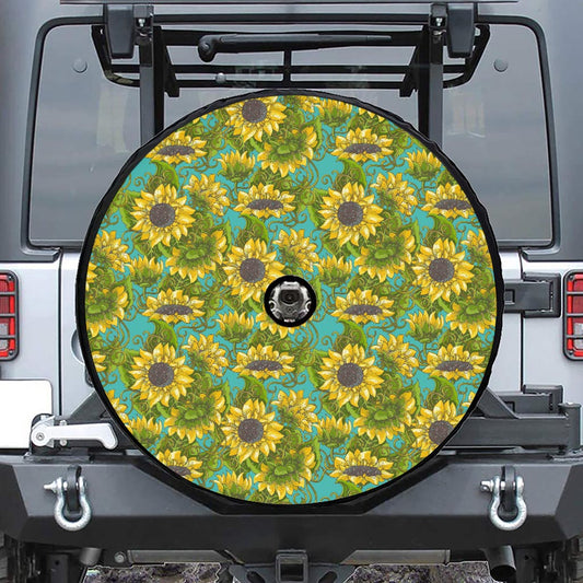 Blooming Sunflower Pattern Print Tire Cover With Camera Hole