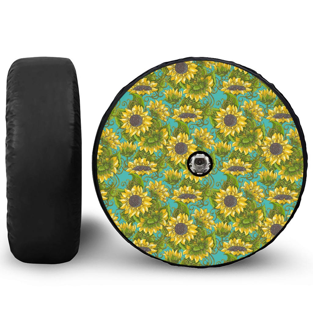 Blooming Sunflower Pattern Print Tire Cover With Camera Hole