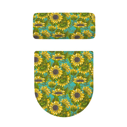 Blooming Sunflower Pattern Print Toilet Lid And Tank Cover Set
